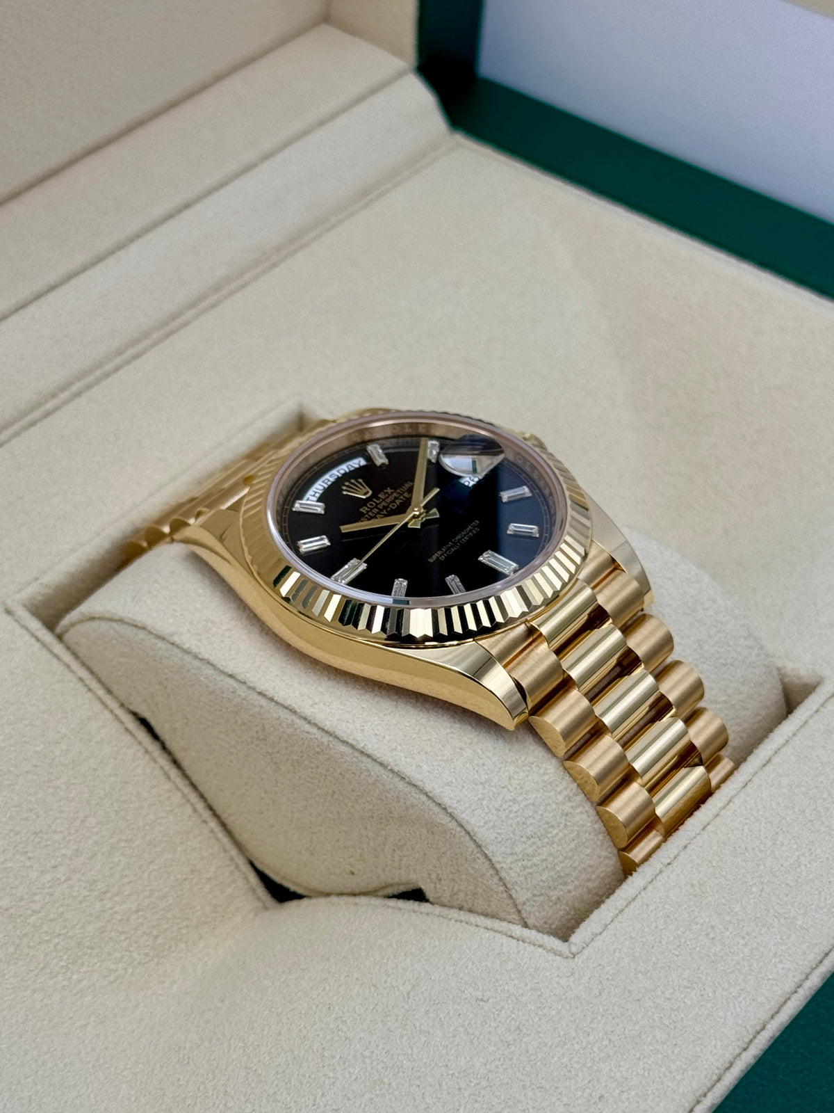 NEW 2025 Rolex Day-Date 40mm 228238 Black Diamond Baguette Dial