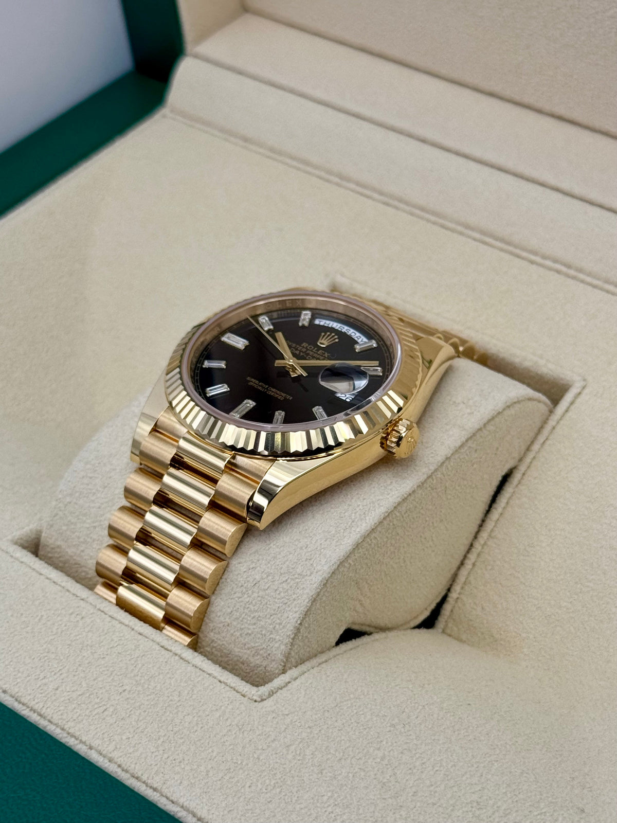 NEW 2025 Rolex Day-Date 40mm 228238 Black Diamond Baguette Dial