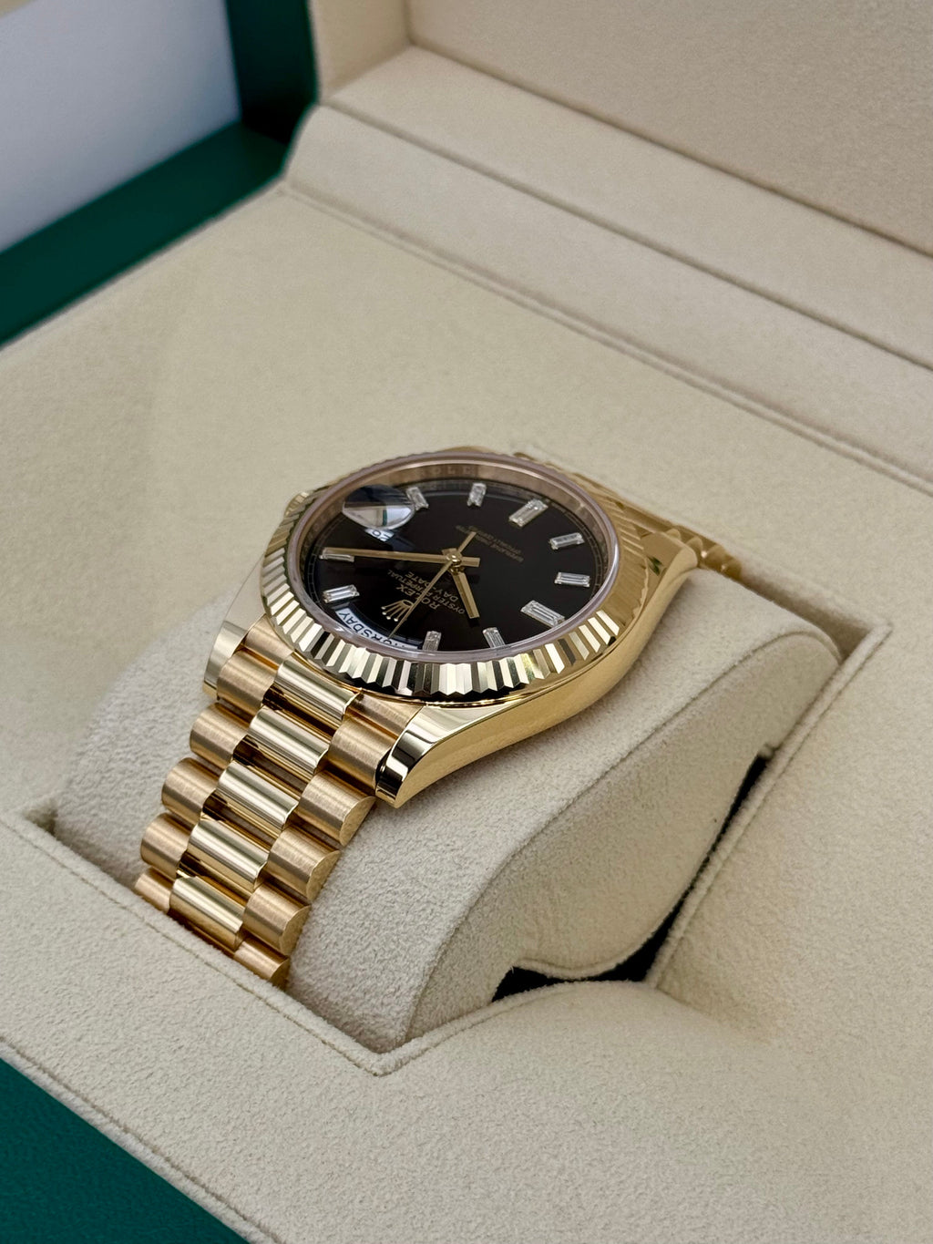 NEW 2025 Rolex Day-Date 40mm 228238 Black Diamond Baguette Dial