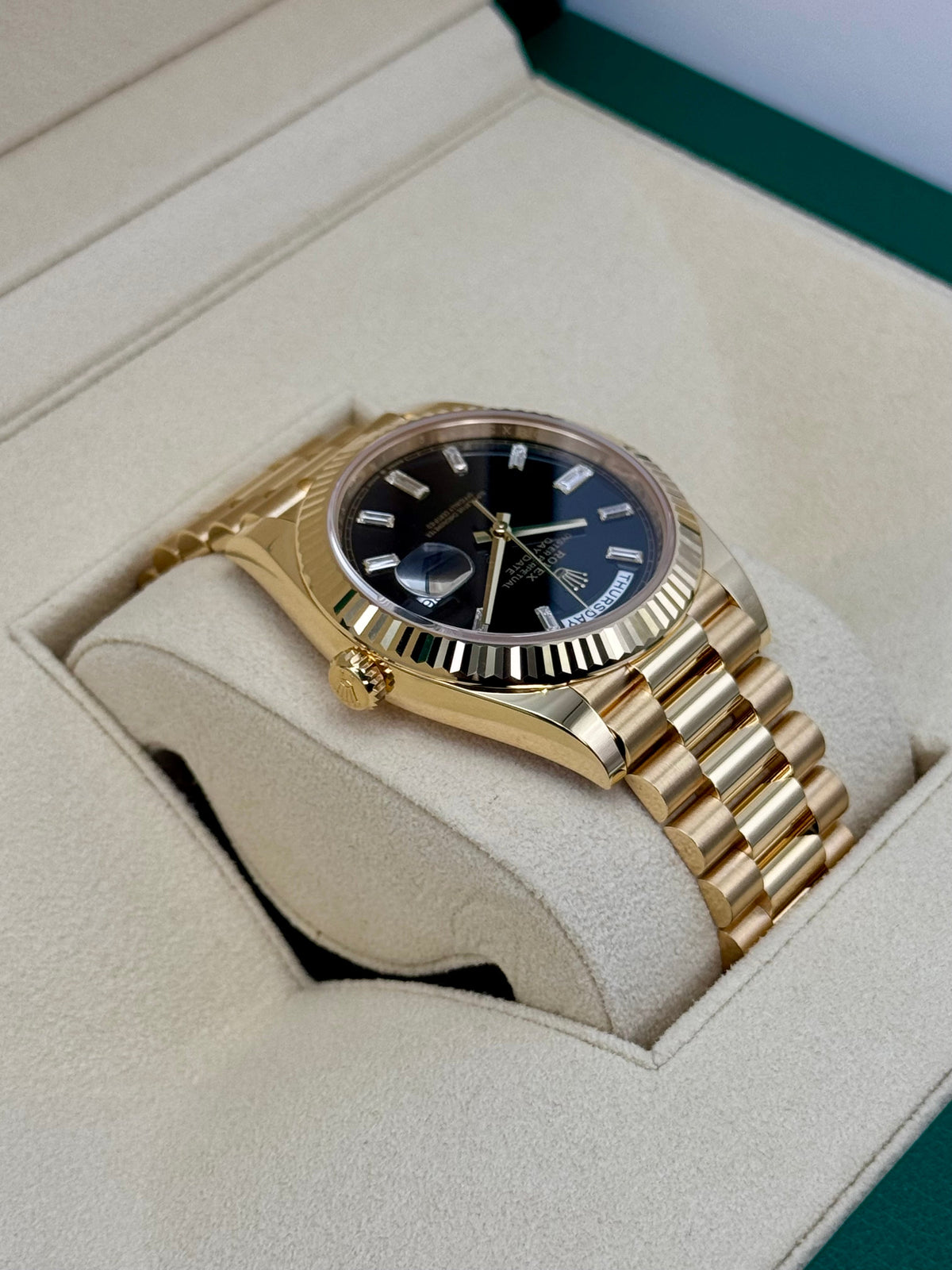 NEW 2025 Rolex Day-Date 40mm 228238 Black Diamond Baguette Dial