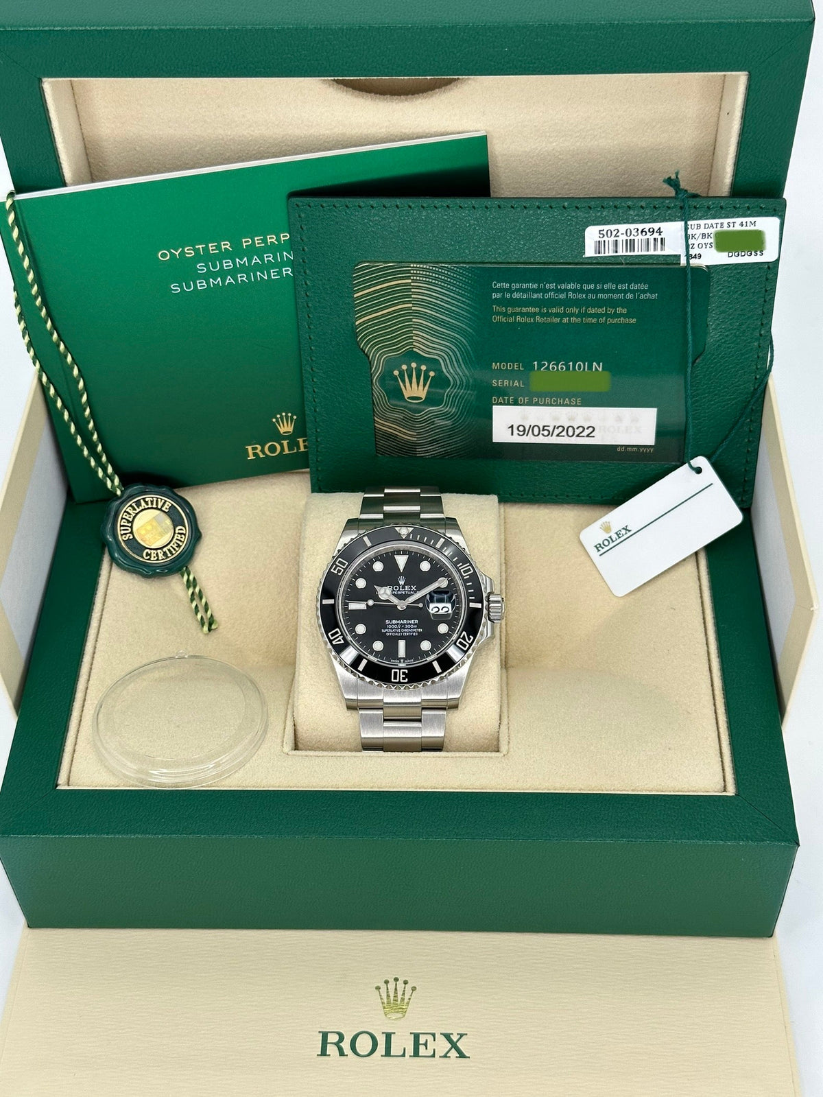 2022 Rolex Submariner 41mm 126610LN Stainless Steel Black Dial