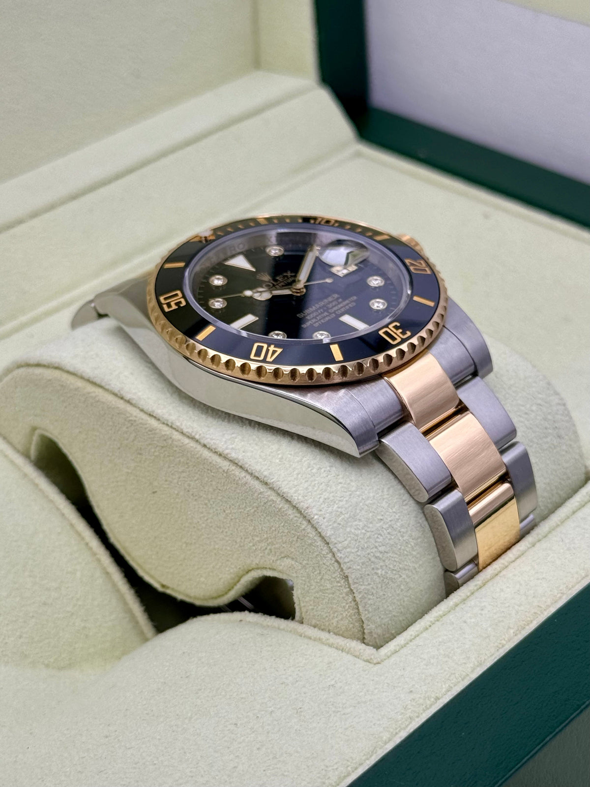 2015 Rolex Submariner 40mm 116613N Two-Tone Black Serti Diamond Dial