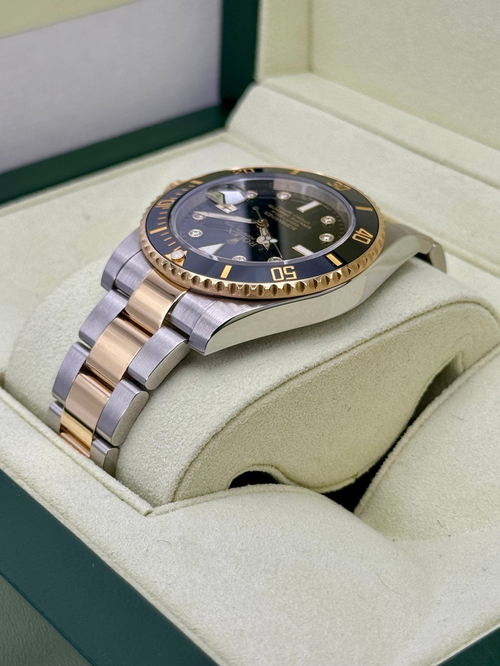 2015 Rolex Submariner 40mm 116613N Two-Tone Black Serti Diamond Dial