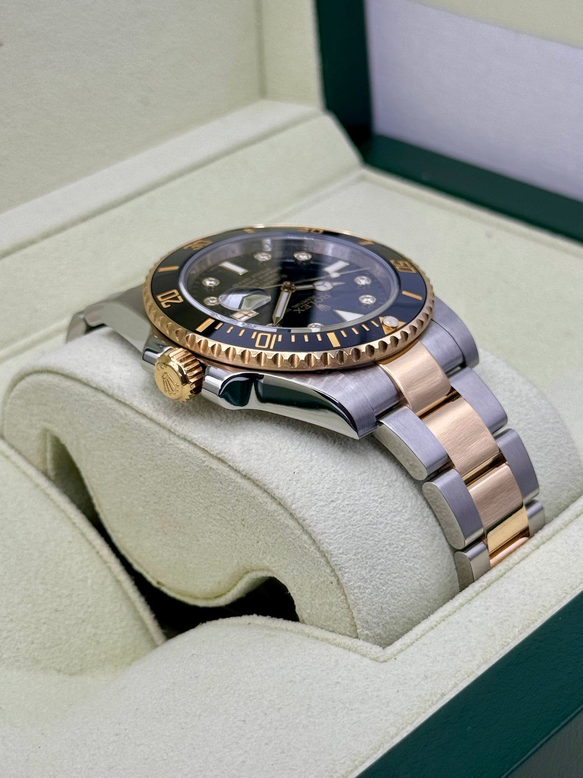 2015 Rolex Submariner 40mm 116613N Two-Tone Black Serti Diamond Dial