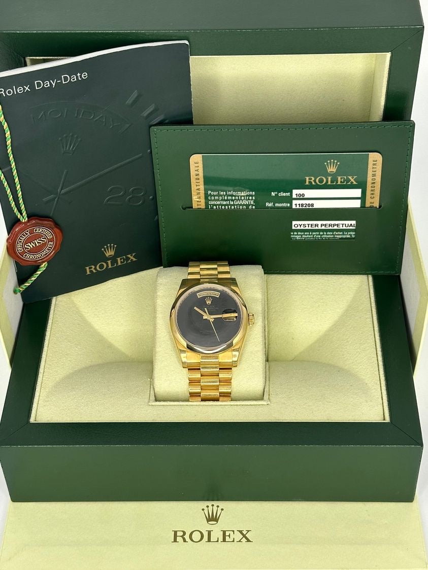 2011 Rolex Day-Date 36mm 118208 Presidential Black Onyx Dial