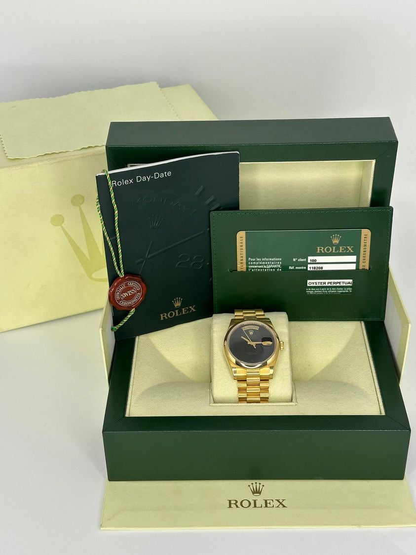 2011 Rolex Day-Date 36mm 118208 Presidential Black Onyx Dial