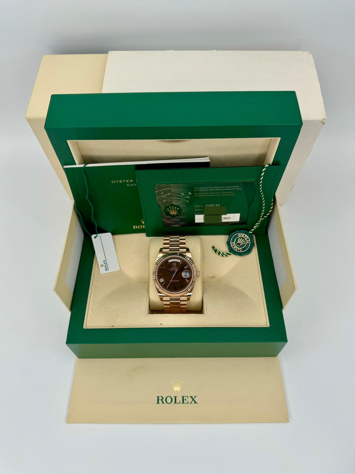 2021 Rolex Day-Date 40mm 228235 Presidential Rose Gold Chocolate Dial