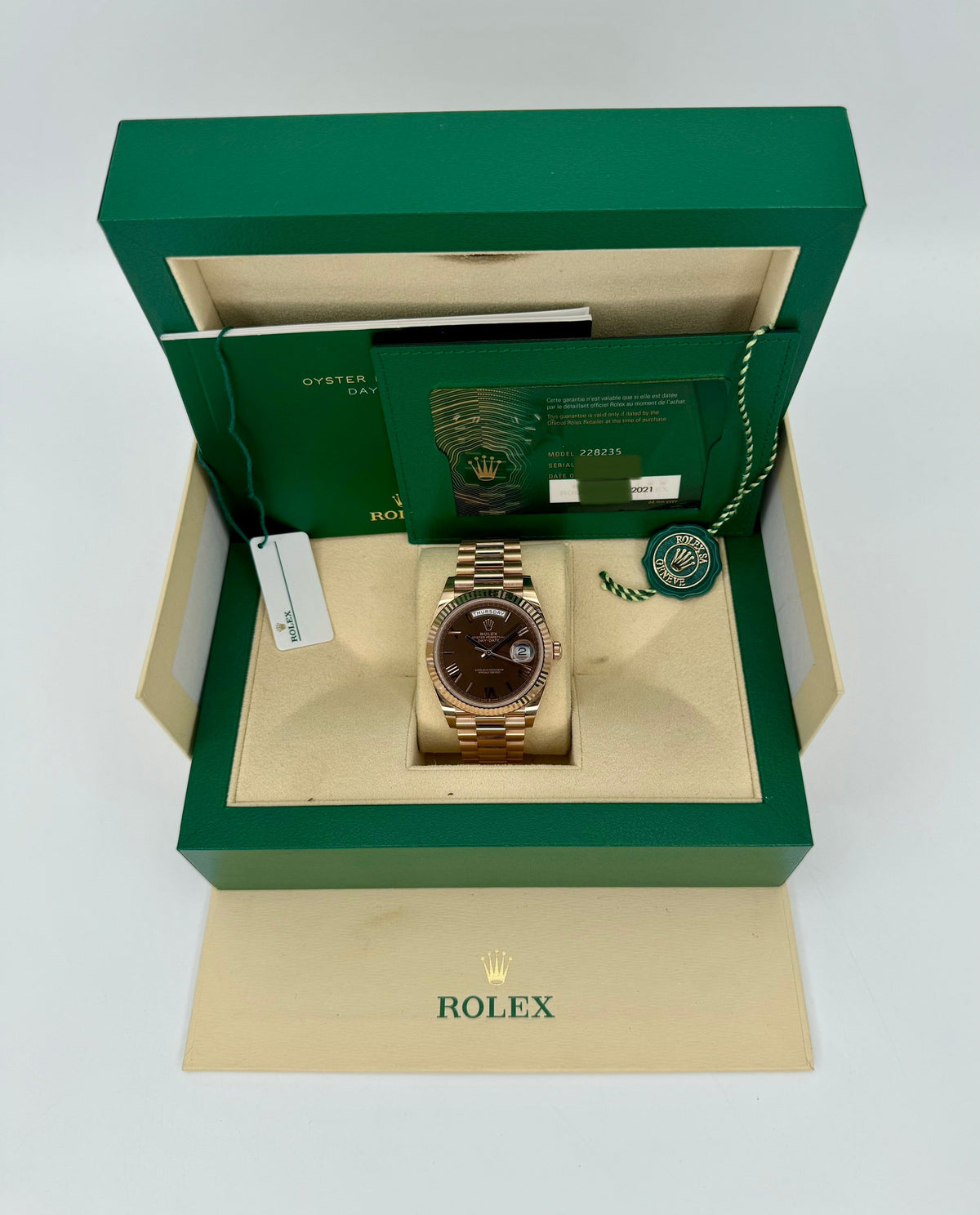 2021 Rolex Day-Date 40mm 228235 Presidential Rose Gold Chocolate Dial