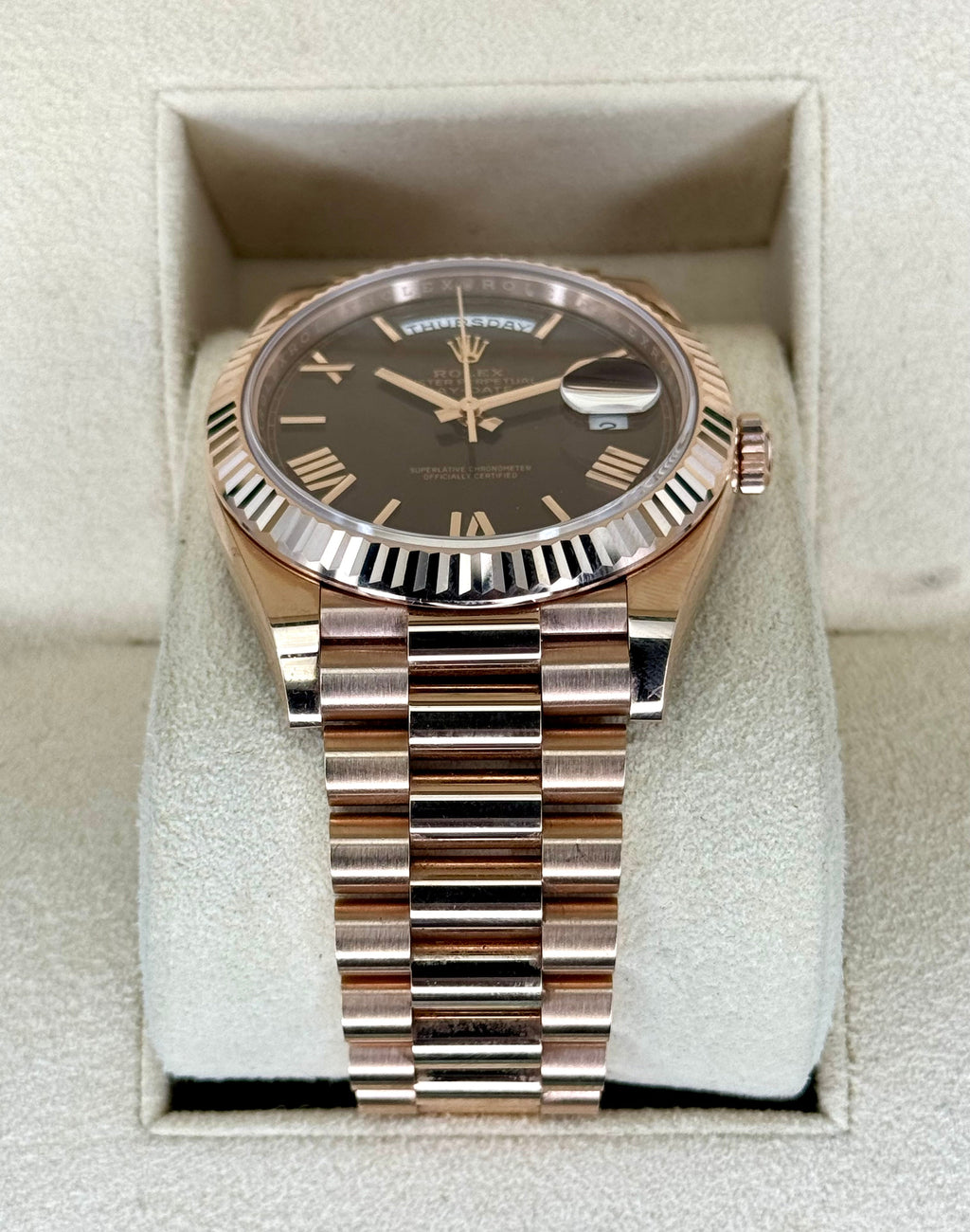 2021 Rolex Day-Date 40mm 228235 Presidential Rose Gold Chocolate Dial