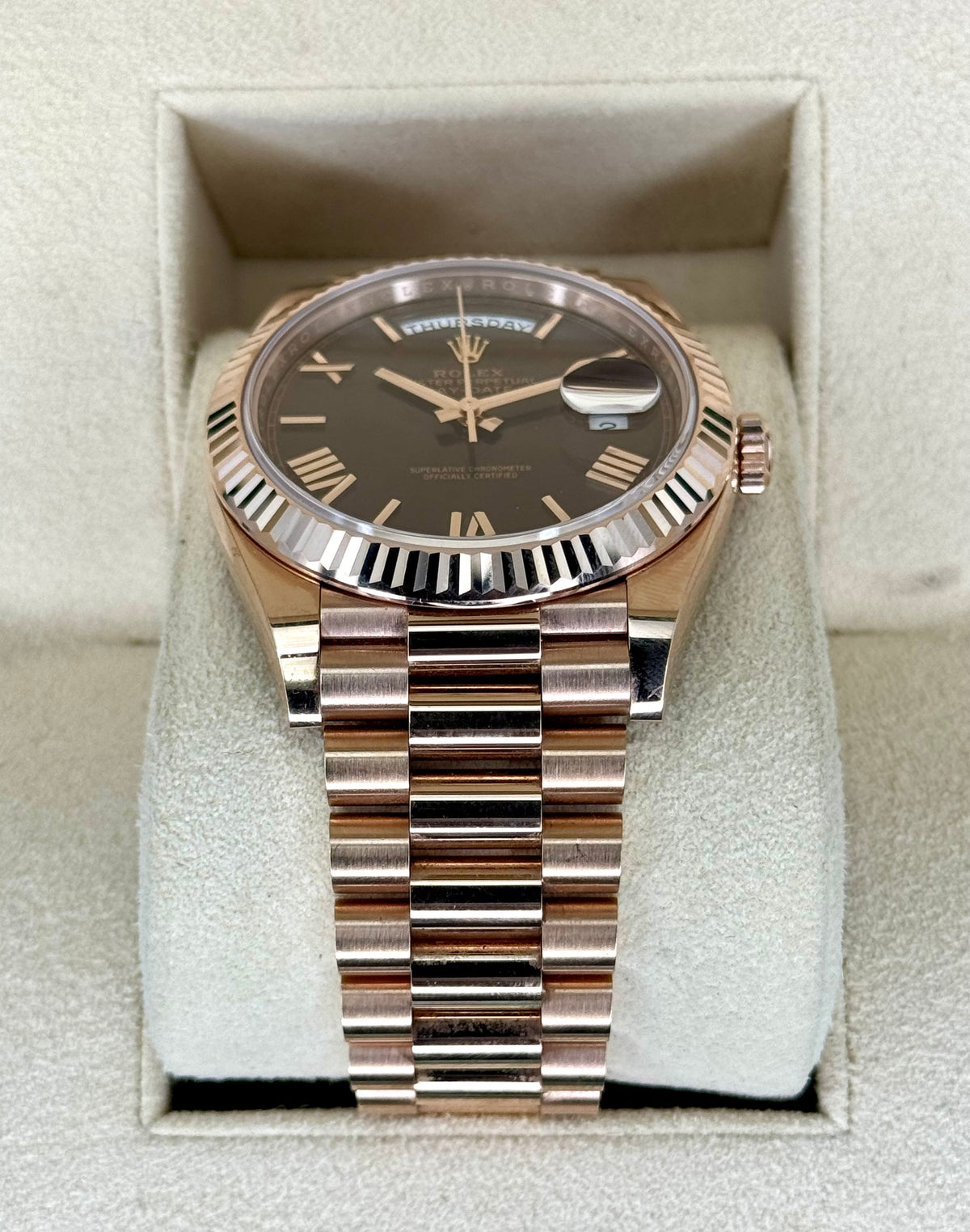 2021 Rolex Day-Date 40mm 228235 Presidential Rose Gold Chocolate Dial