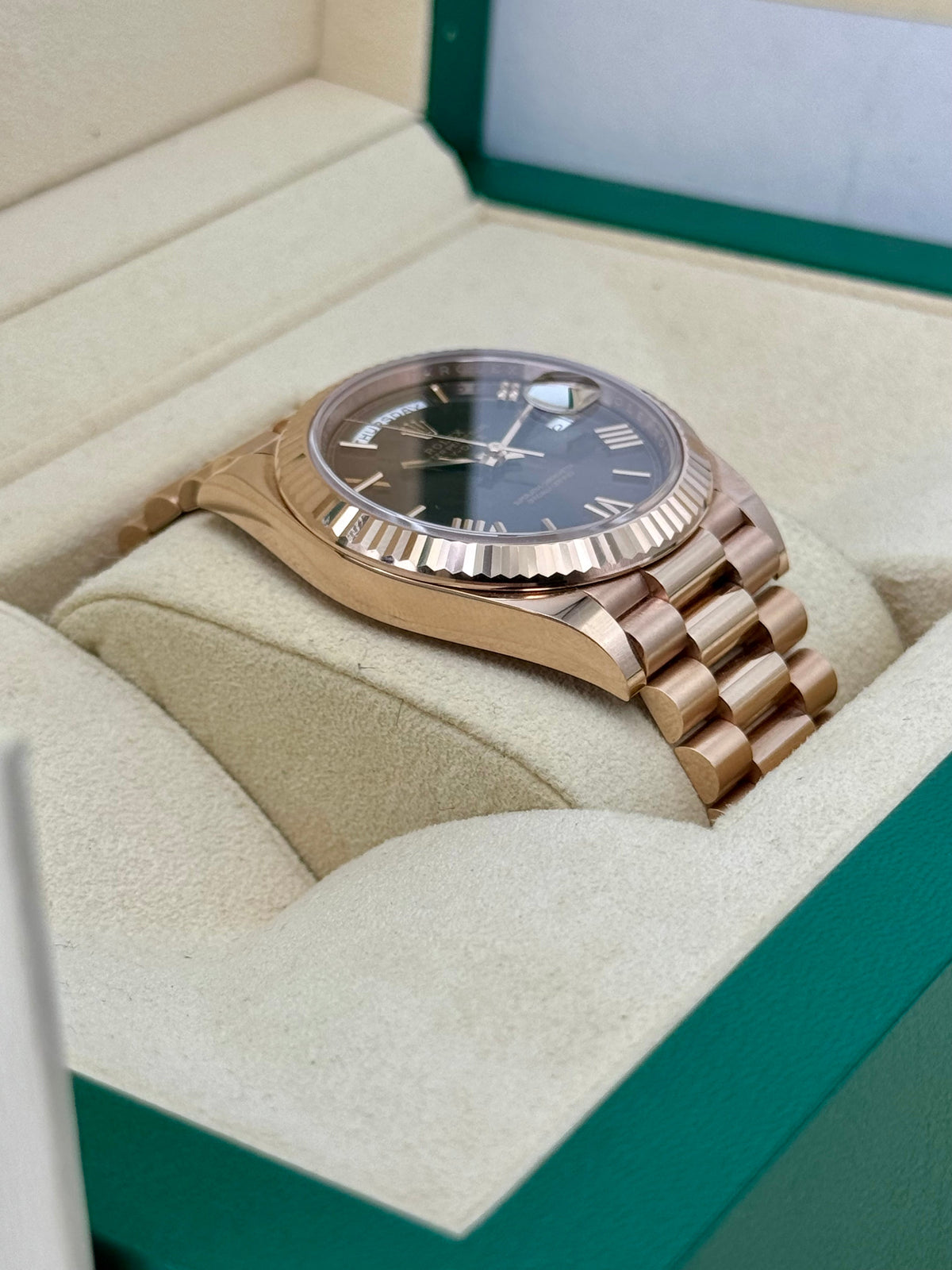 2021 Rolex Day-Date 40mm 228235 Presidential Rose Gold Chocolate Dial
