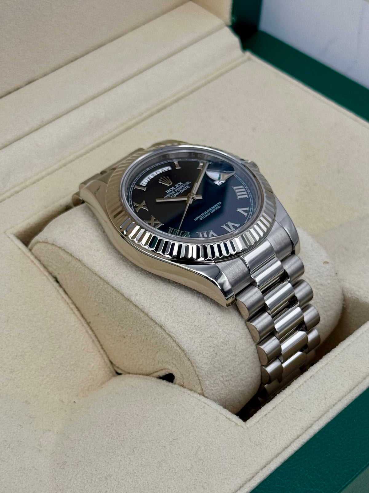 2015 Rolex Day-Date II 41mm 218239 White Gold Presidential Black Dial