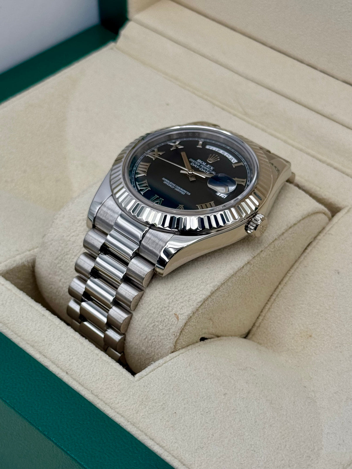2015 Rolex Day-Date II 41mm 218239 White Gold Presidential Black Dial