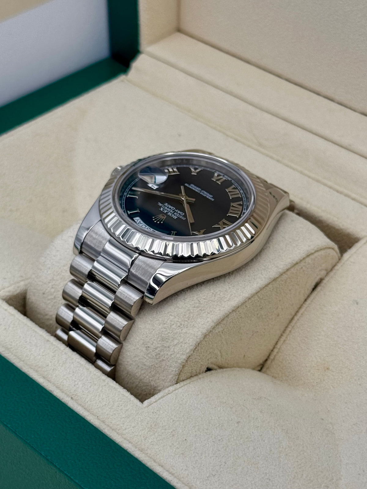 2015 Rolex Day-Date II 41mm 218239 White Gold Presidential Black Dial