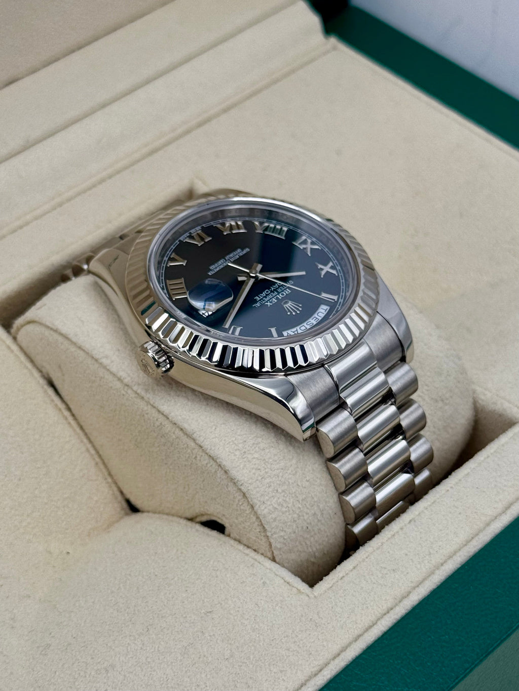 2015 Rolex Day-Date II 41mm 218239 White Gold Presidential Black Dial