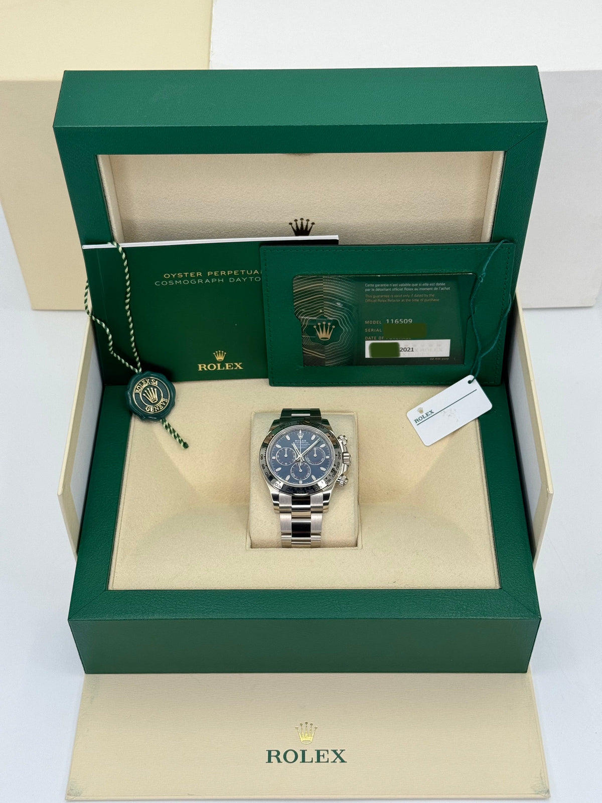 2021 Rolex Daytona 40mm 116509 White Gold Blue Dial