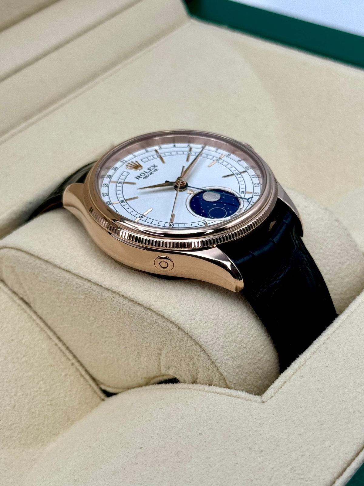 2018 Rolex Cellini Moonphase 39mm 50535 Rose Gold White Dial