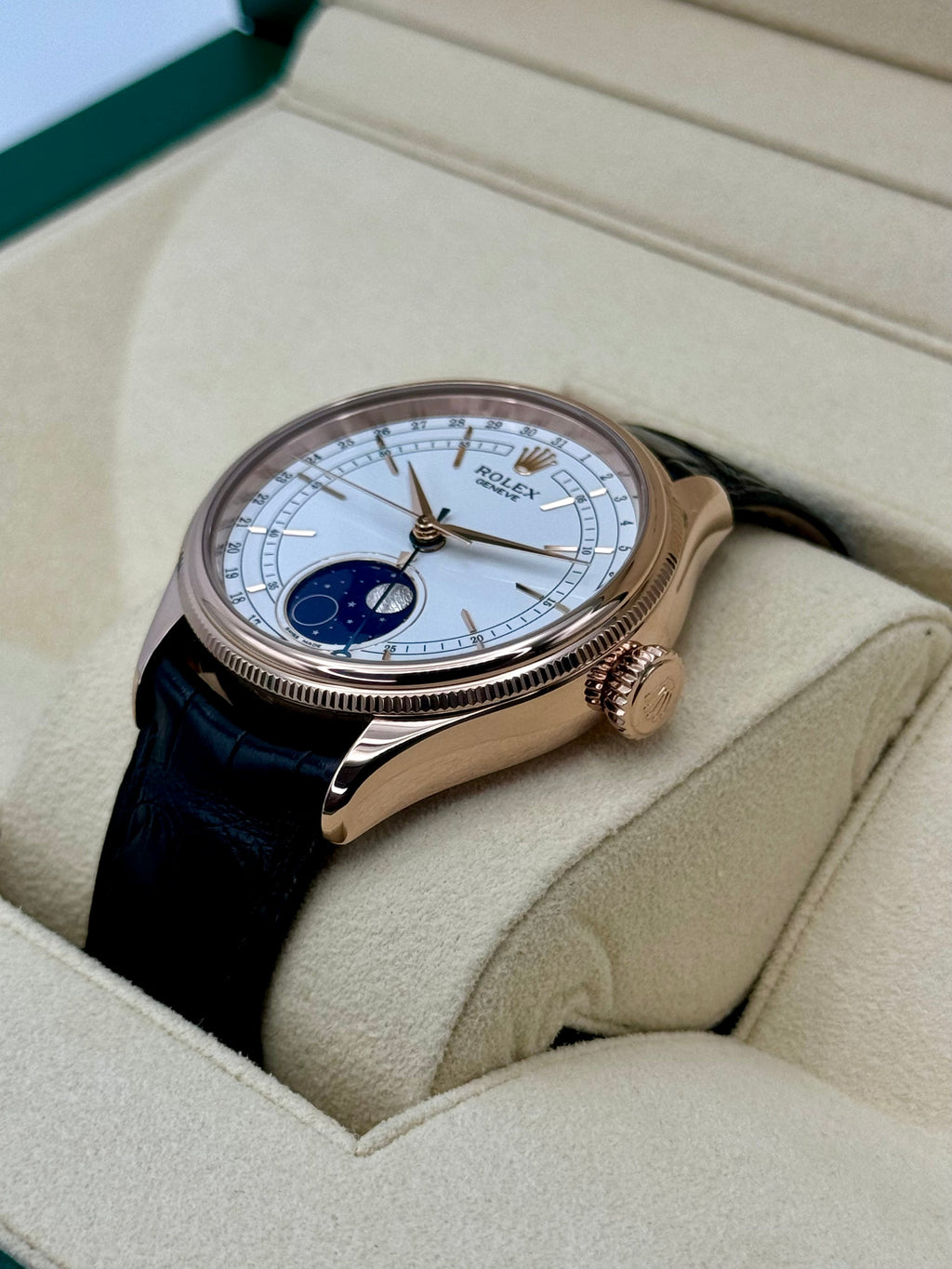 2018 Rolex Cellini Moonphase 39mm 50535 Rose Gold White Dial