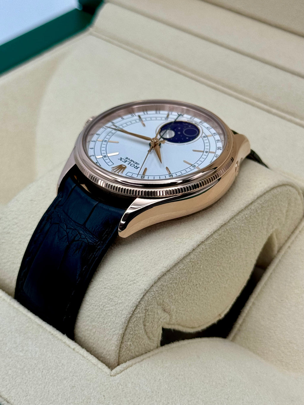 2018 Rolex Cellini Moonphase 39mm 50535 Rose Gold White Dial