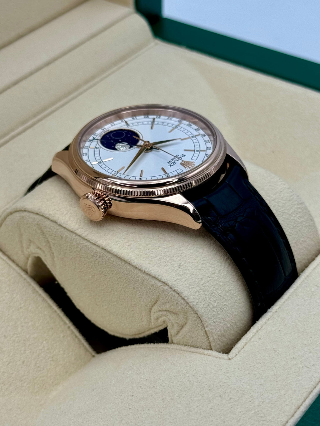 2018 Rolex Cellini Moonphase 39mm 50535 Rose Gold White Dial