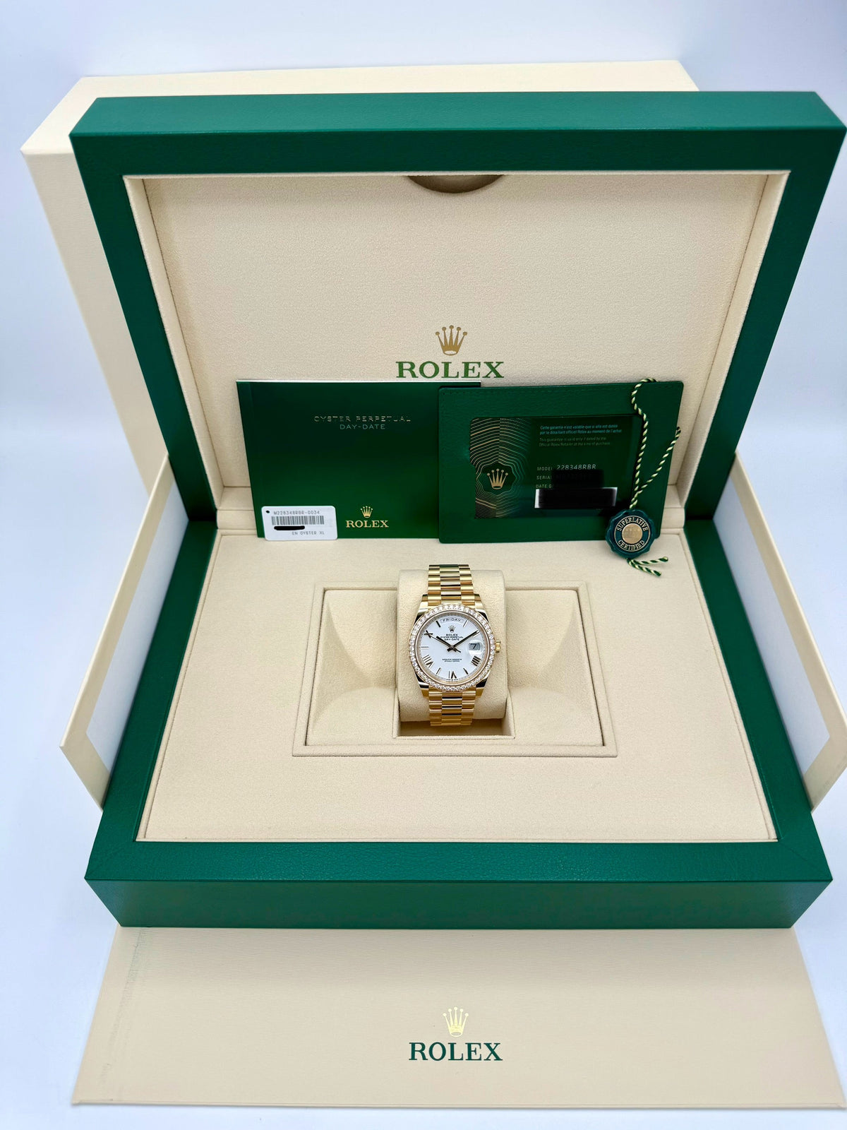 New 2024 Rolex Day-Date 40mm 228348RBR Presidential White Dial