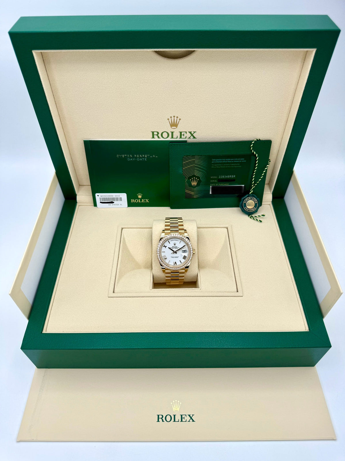 New 2024 Rolex Day-Date 40mm 228348RBR Presidential White Dial