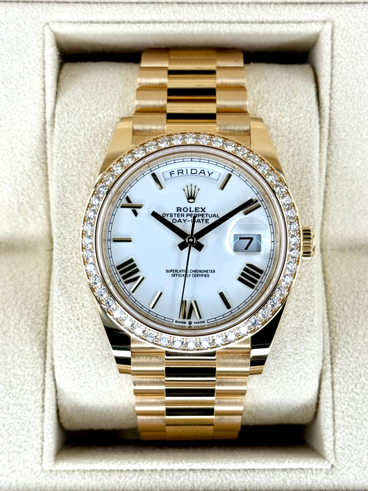 New 2024 Rolex Day-Date 40mm 228348RBR Presidential White Dial