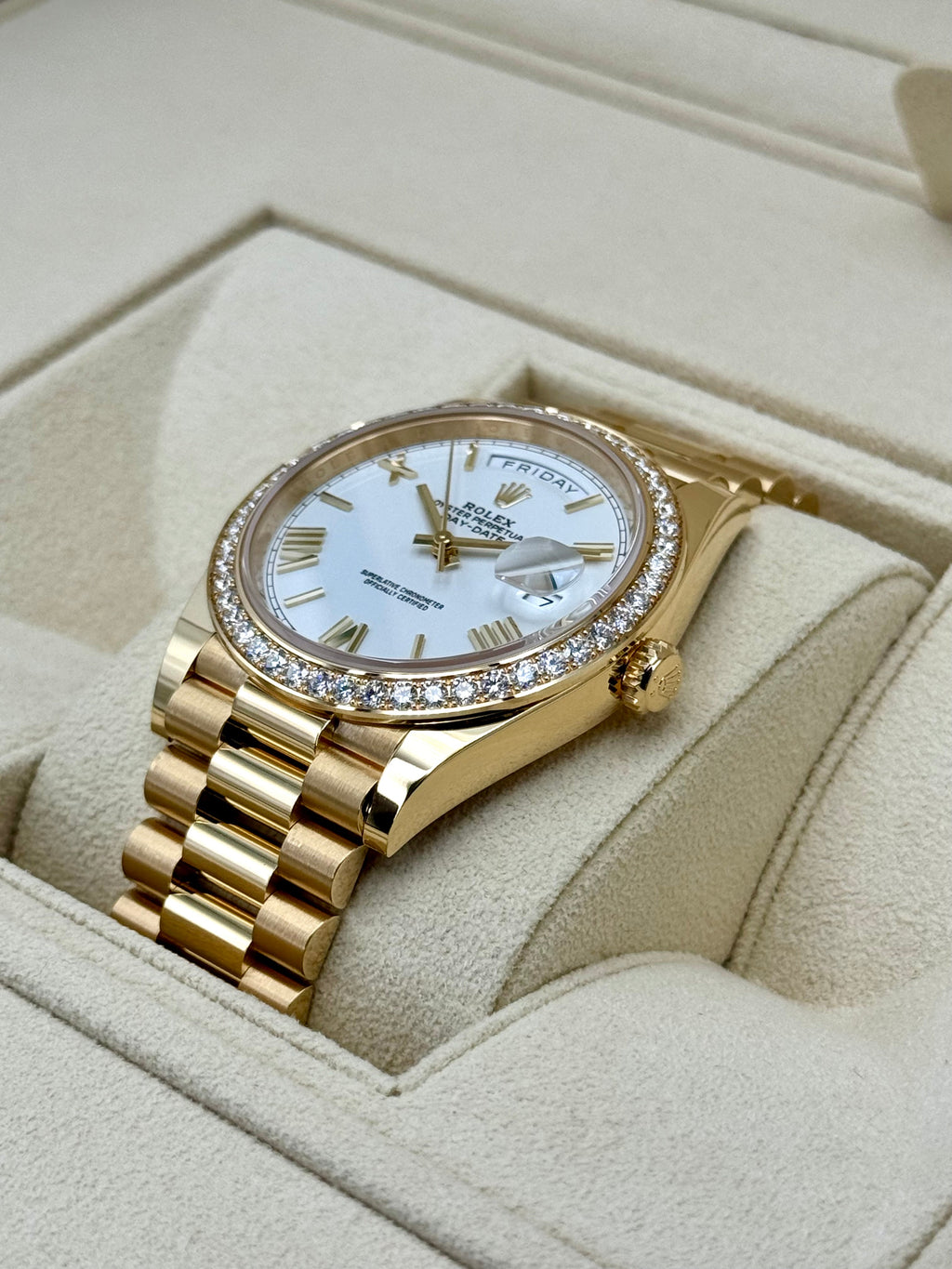 New 2024 Rolex Day-Date 40mm 228348RBR Presidential White Dial