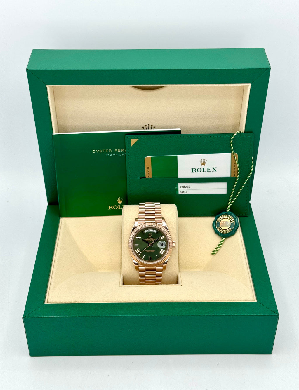 2019 Rolex Day-Date 40mm 228235 Presidential Rose Gold Olive Dial