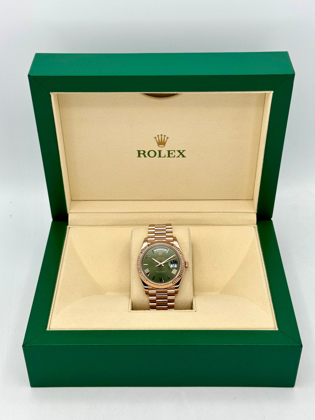 2019 Rolex Day-Date 40mm 228235 Presidential Rose Gold Olive Dial