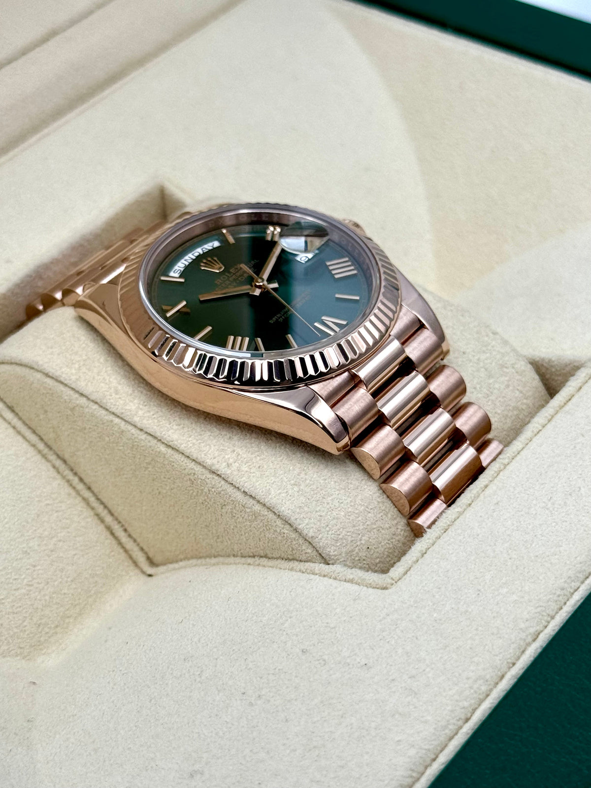 2019 Rolex Day-Date 40mm 228235 Presidential Rose Gold Olive Dial