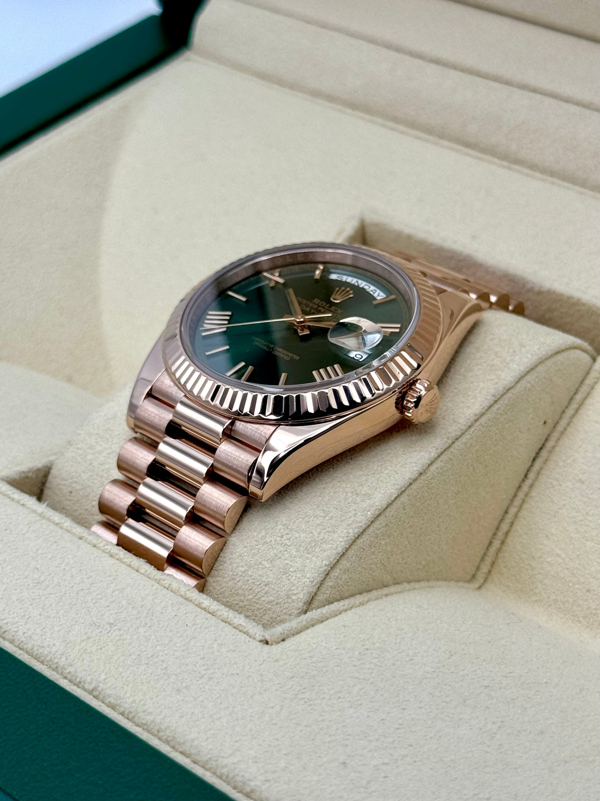 2019 Rolex Day-Date 40mm 228235 Presidential Rose Gold Olive Dial