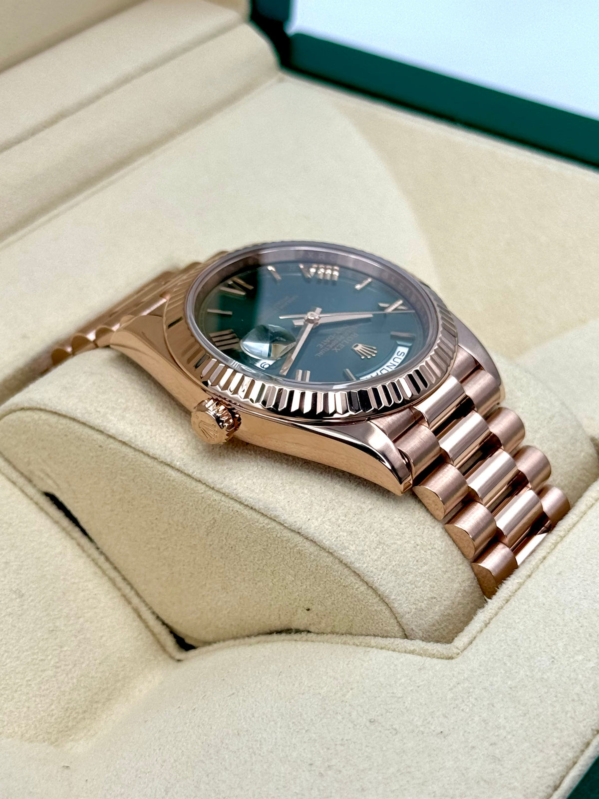 2019 Rolex Day-Date 40mm 228235 Presidential Rose Gold Olive Dial
