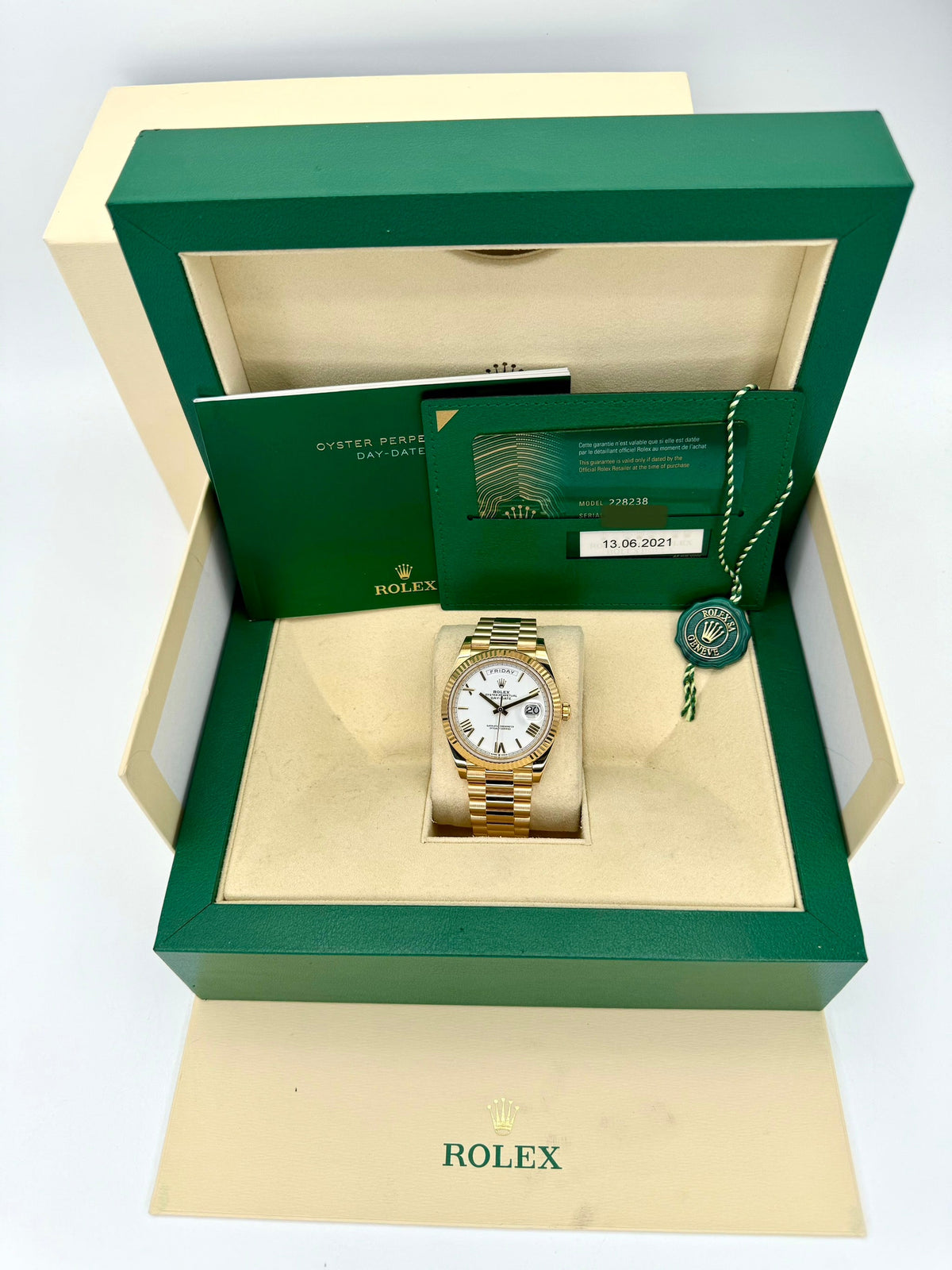 2021 Rolex Day-Date 40mm 228238 Presidential White Dial