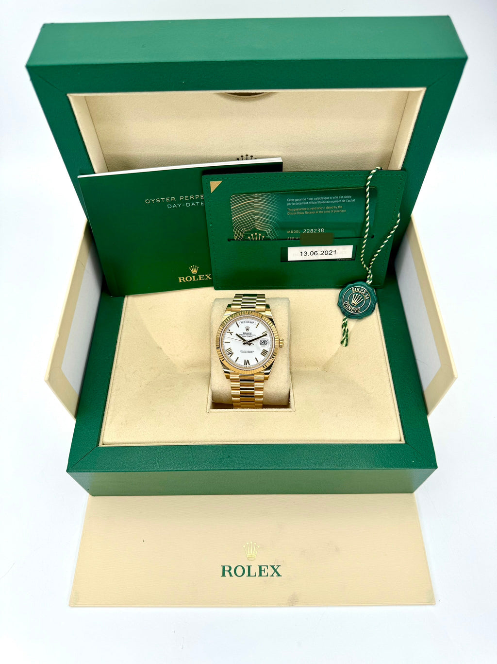 2021 Rolex Day-Date 40mm 228238 Presidential White Dial