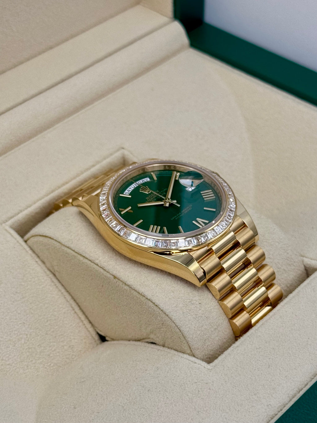 2023 Rolex Day-Date 40mm 228398TBR Presidential Yellow Gold Green Dial