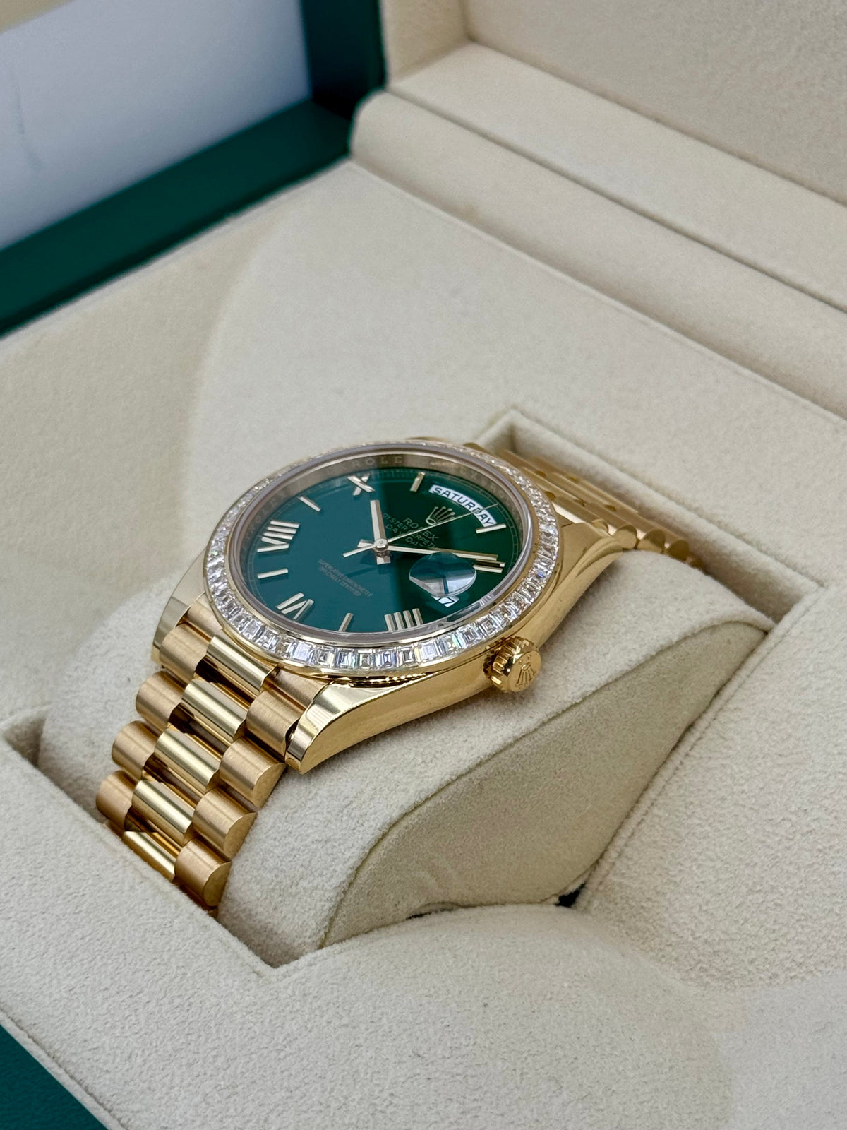 2023 Rolex Day-Date 40mm 228398TBR Presidential Yellow Gold Green Dial