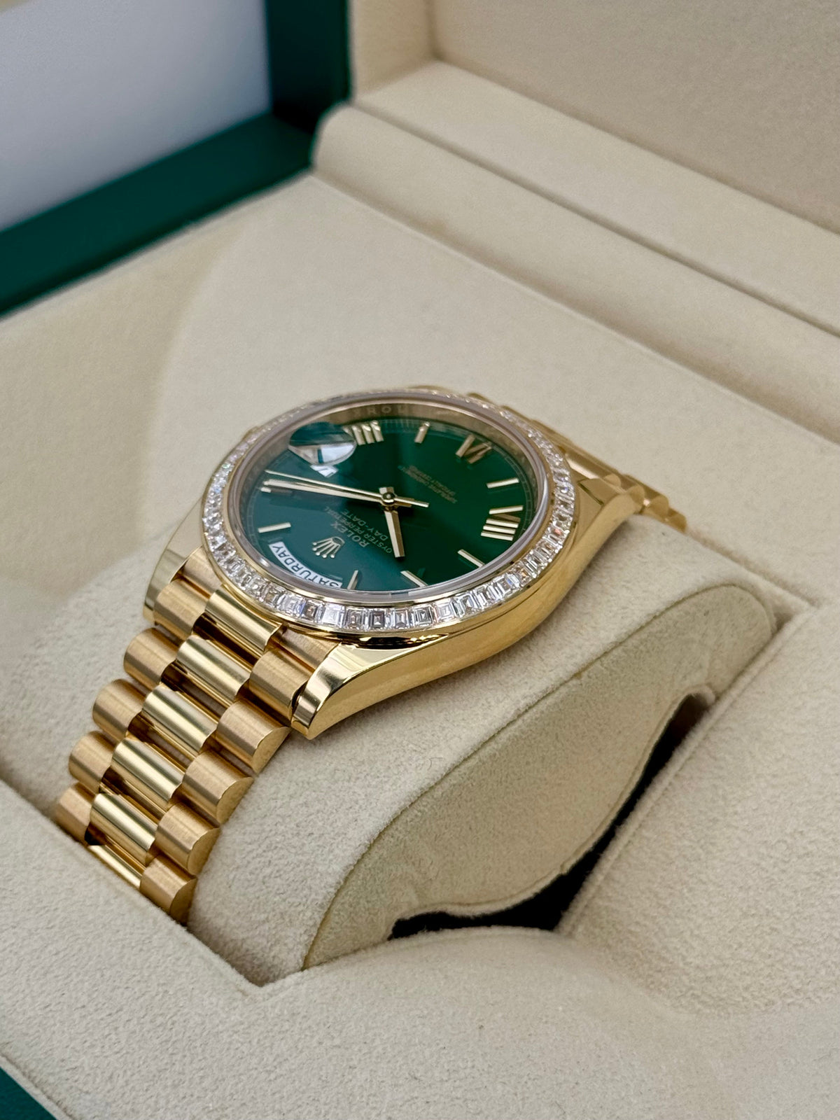 2023 Rolex Day-Date 40mm 228398TBR Presidential Yellow Gold Green Dial
