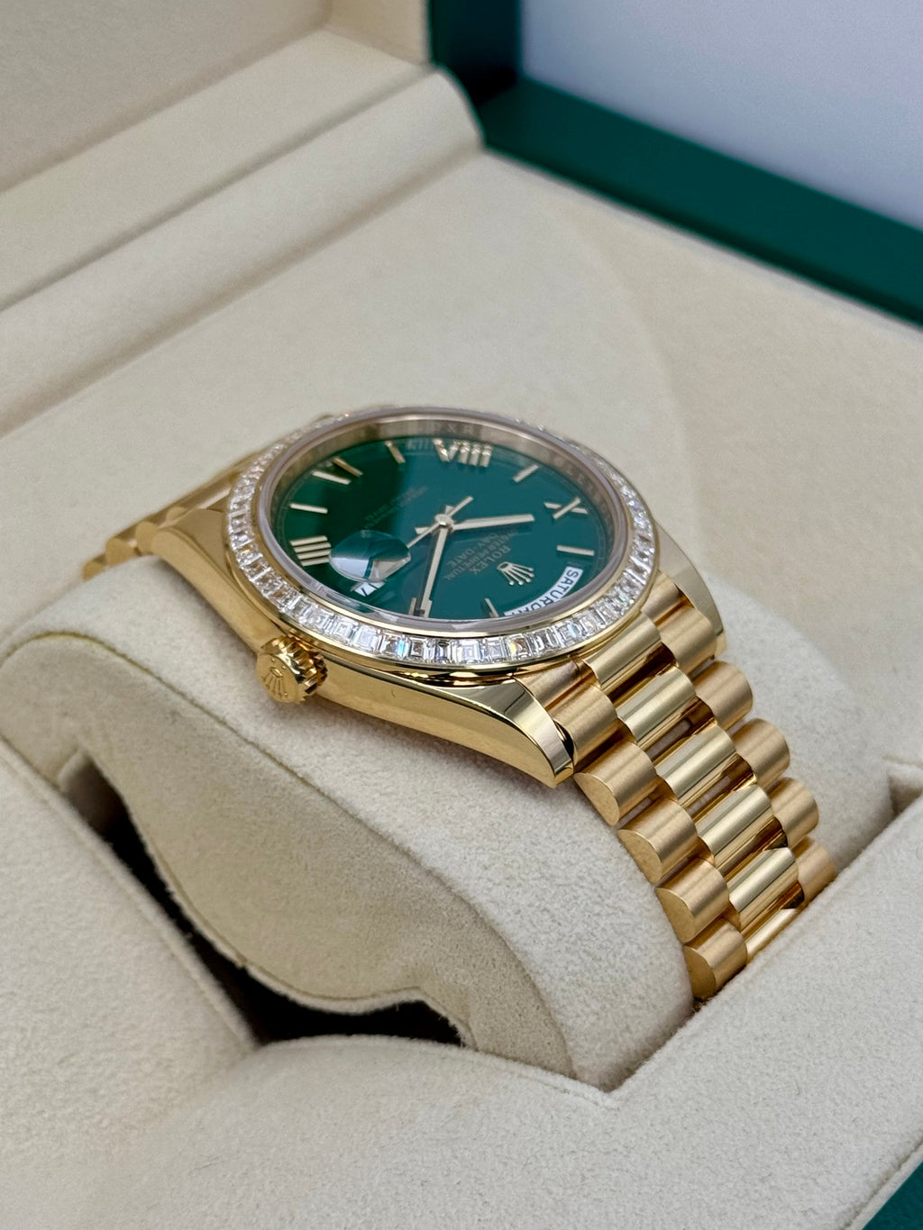 2023 Rolex Day-Date 40mm 228398TBR Presidential Yellow Gold Green Dial