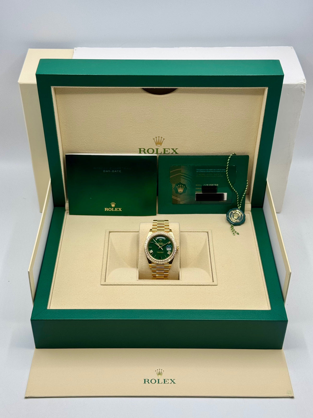 2023 Rolex Day-Date 40mm 228398TBR Presidential Yellow Gold Green Dial