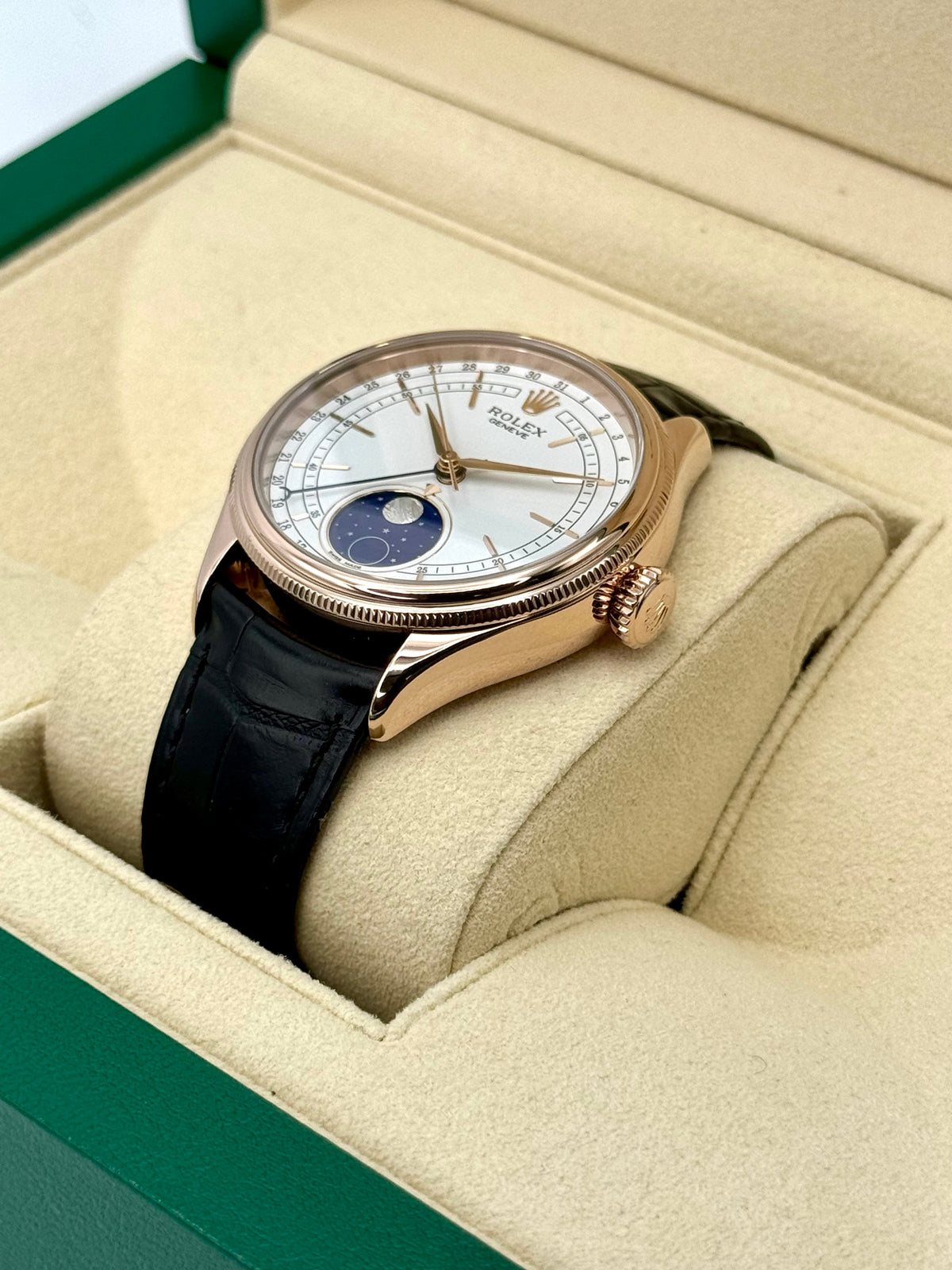 2018 Rolex Cellini Moonphase 39mm 50535 Rose Gold White Dial