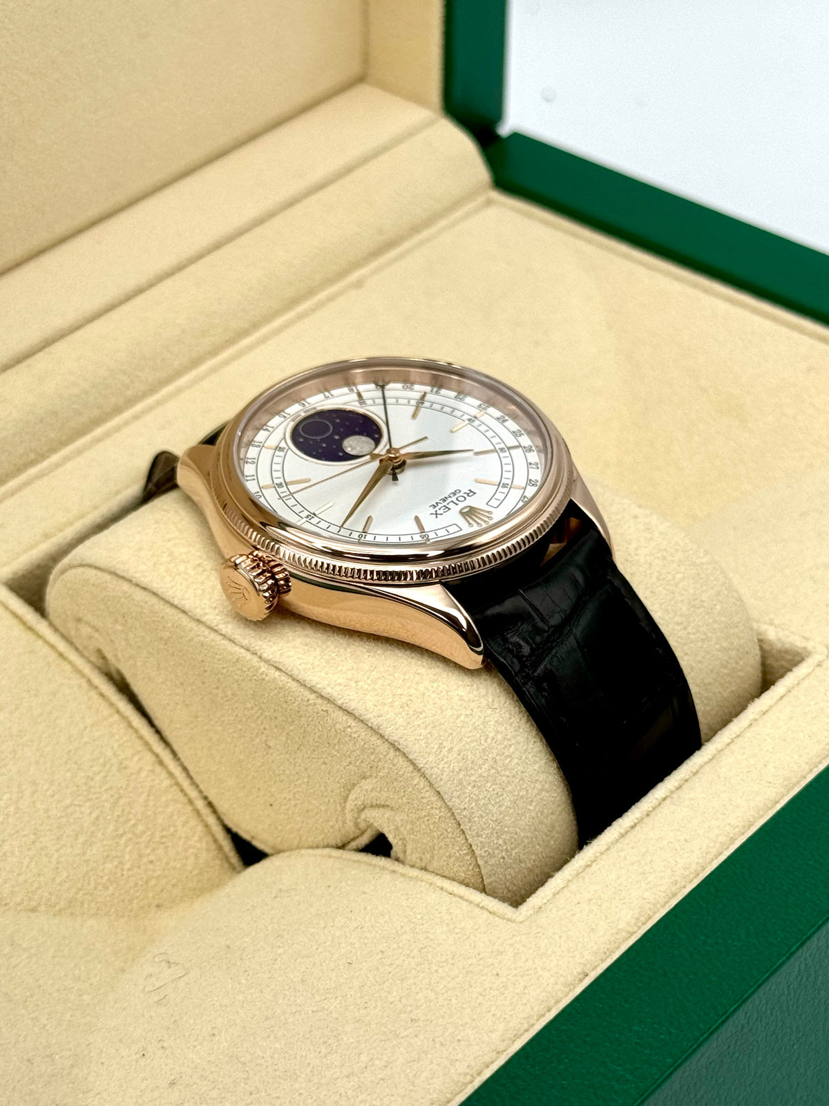 2018 Rolex Cellini Moonphase 39mm 50535 Rose Gold White Dial
